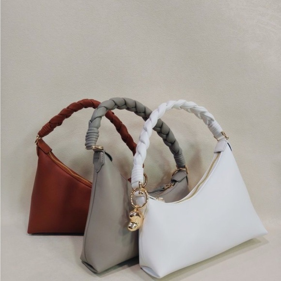 Brand New Gray Minimalist Shoulder Bag with Braided Handle - Picture 7 of 7